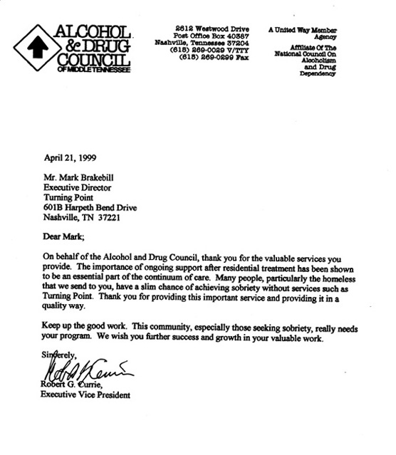 Reference letter from Alcohol and Drug Council of Middle Tennessee