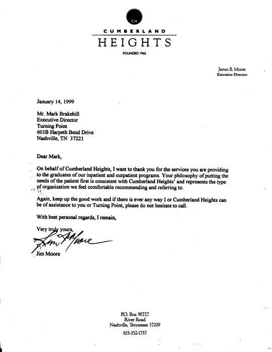 Reference letter from Cumberland Heights